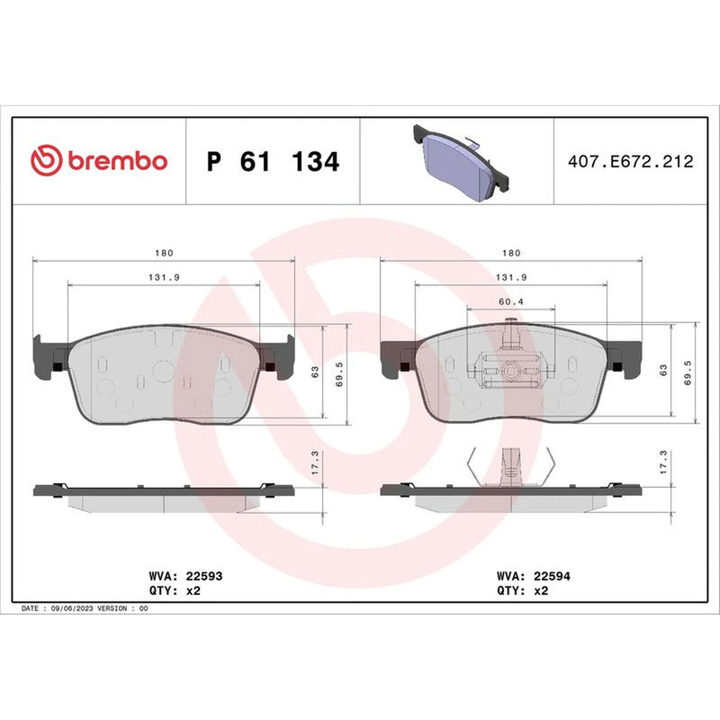 Brembo 4 x Front Brake Pad Set P61134
