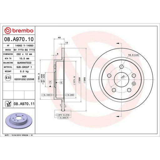 Brembo 2 x Solid Rear Brake Discs 08.A970.11