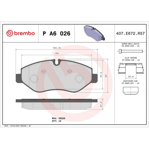 Brembo 4 x Front Brake Pad Set PA6026