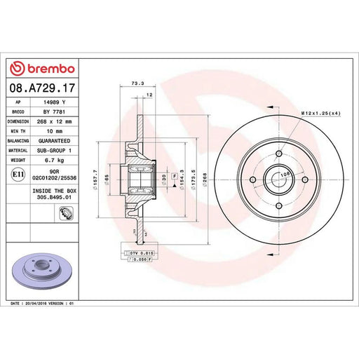 Brembo 2 x Solid Rear Brake Discs 08.A729.17