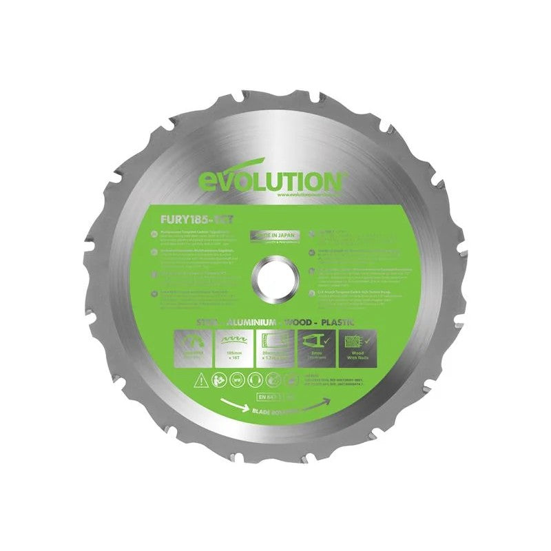 Evolution FURY® Multi-Purpose TCT Circular Saw Blade 185 x 20mm x 16T