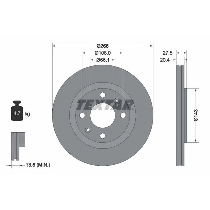Textar 2 x Front Brake Discs 92048103