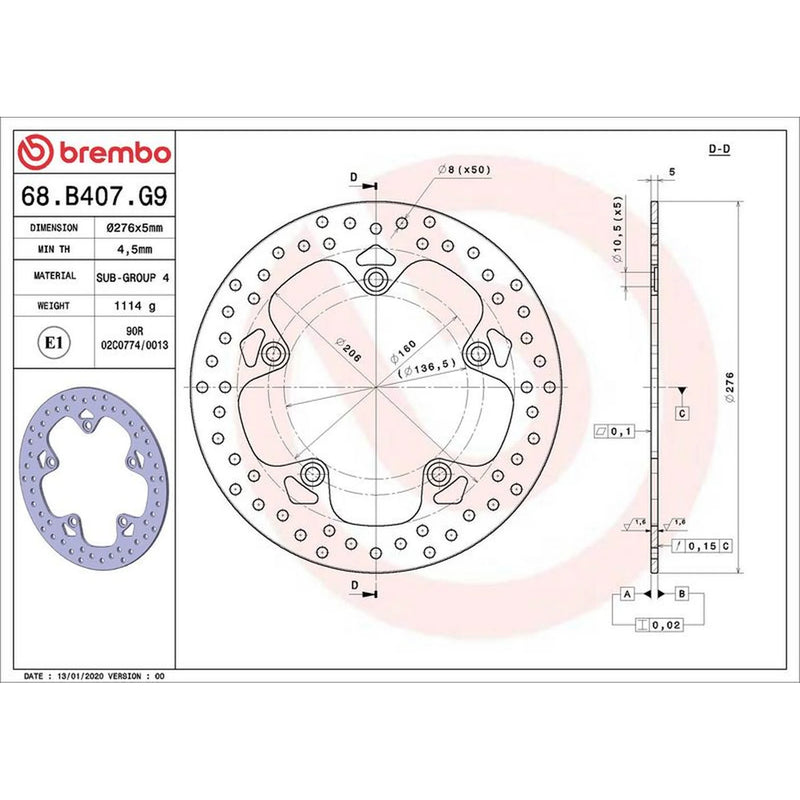 Brembo 2 x Rigid Rear Brake Disc Brake Discs 68B407G9