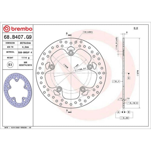 Brembo 2 x Rigid Rear Brake Disc Brake Discs 68B407G9