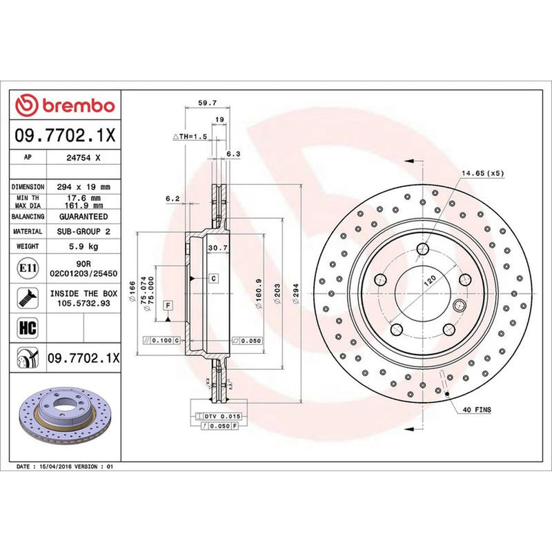Brembo Xtra 2 x Perforated/Vented Rear Brake Discs 09.7702.1X