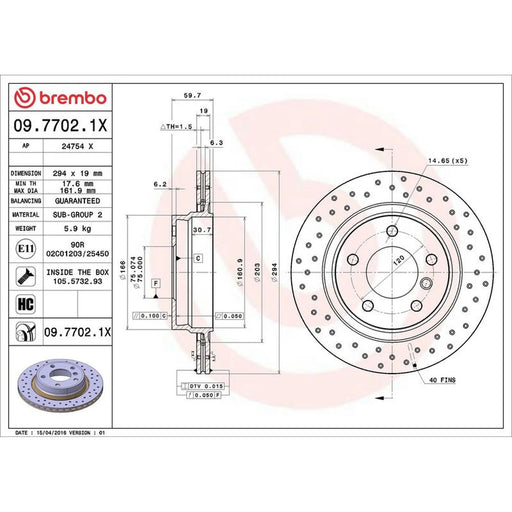 Brembo Xtra 2 x Perforated/Vented Rear Brake Discs 09.7702.1X