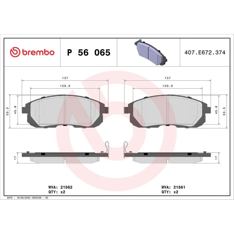 Brembo 4 x Front Brake Pad Set P56065