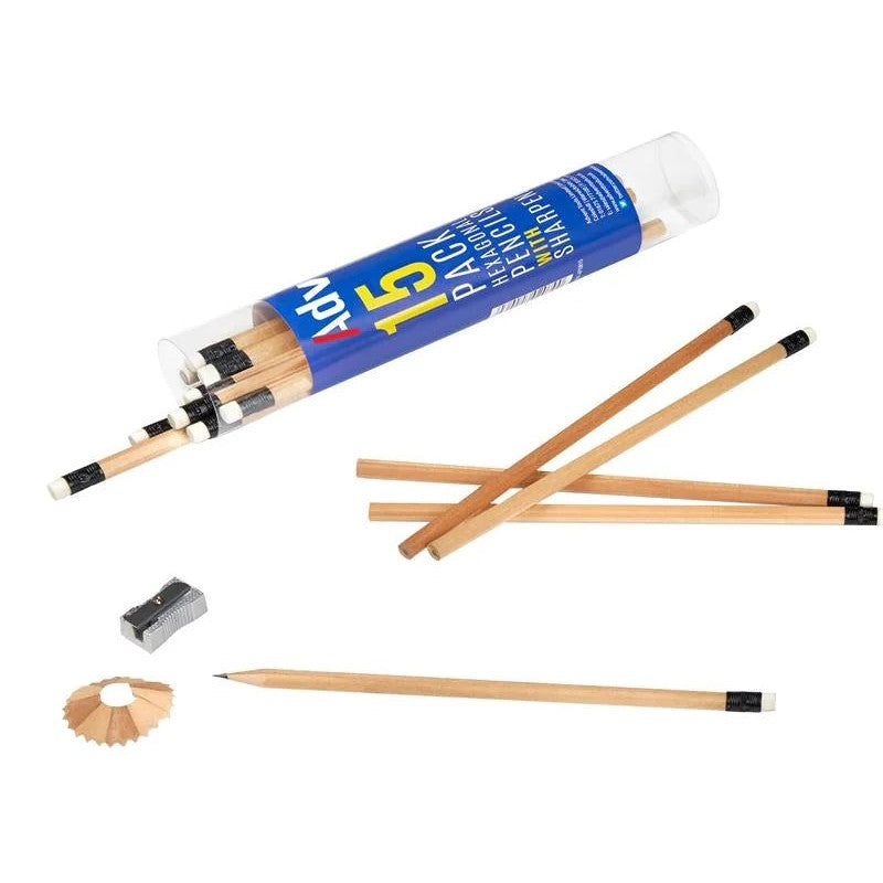 Advent Hexagonal HB Pencils & Sharpener (Tub 15) - APTUB15