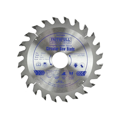 Faithfull TCT Circular Saw Blade 160 x 30mm x 24T POS - FAIZ16024