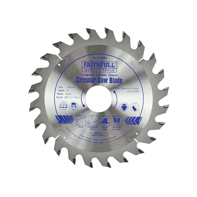 Faithfull TCT Circular Saw Blade 160 x 30mm x 24T POS - FAIZ16024