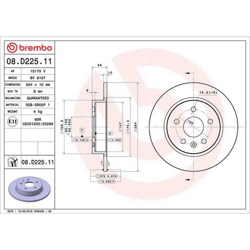 Brembo 2 x Solid Rear Brake Discs 08.D225.11