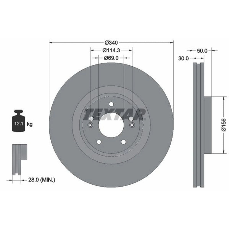 Textar 2 x Internally Vented Brake Discs 92333403