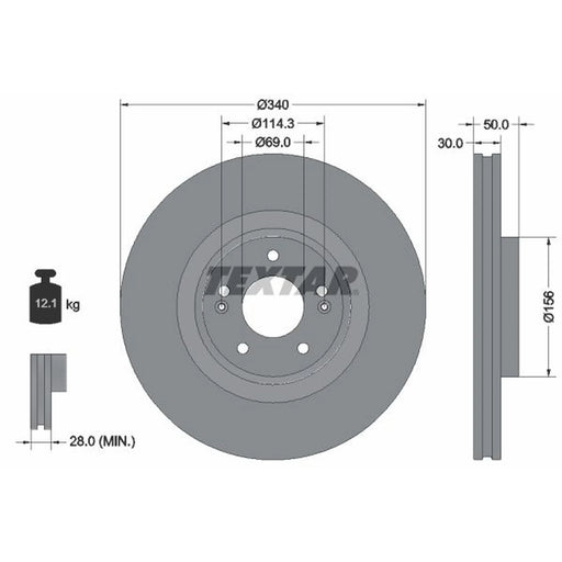 Textar 2 x Internally Vented Brake Discs 92333403