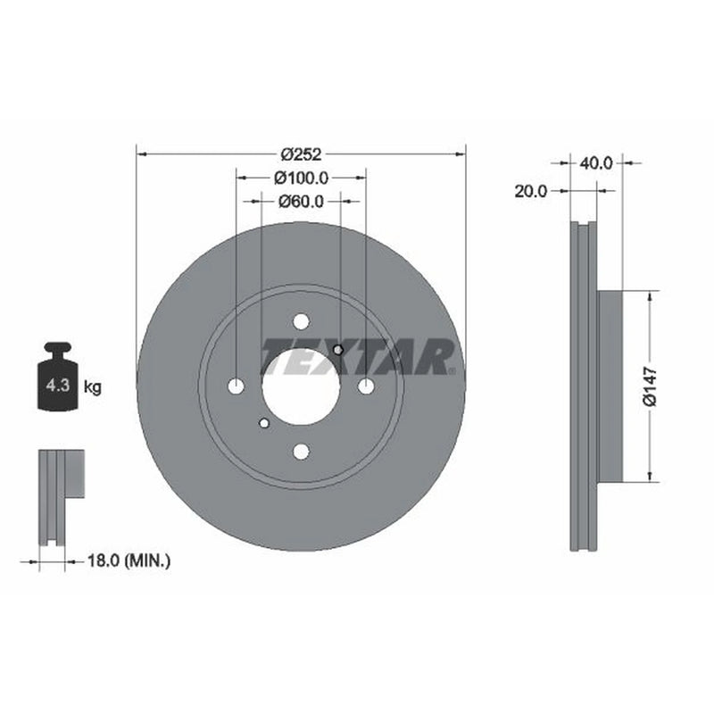 Textar 2 x Front Brake Discs 92292903