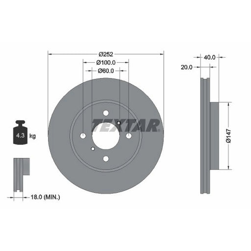 Textar 2 x Front Brake Discs 92292903