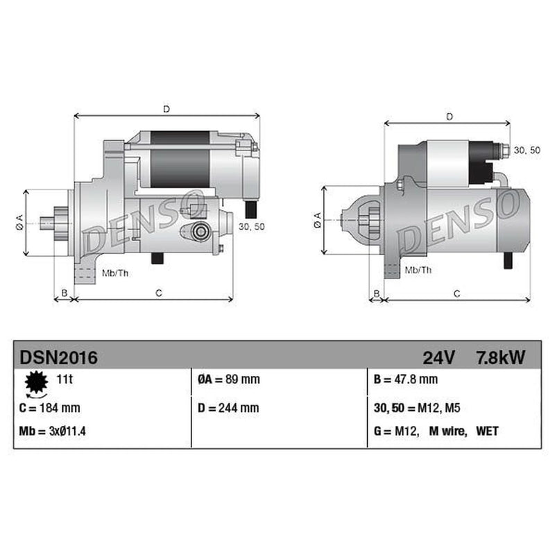 Denso Starter Motor 24V 7.8kW 11 Teeth DSN2016