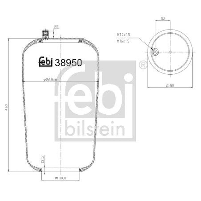 Febi Air Suspension Bellow 155mm Rear 38950