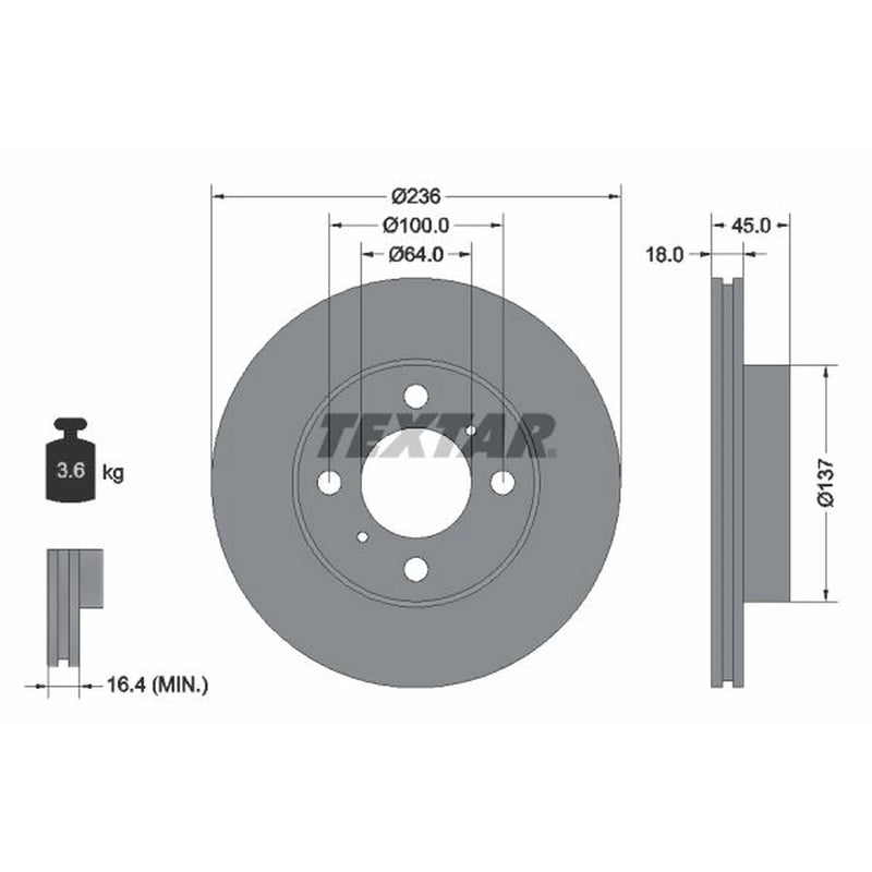 Textar 2 x Vented Front Brake Discs 92089400