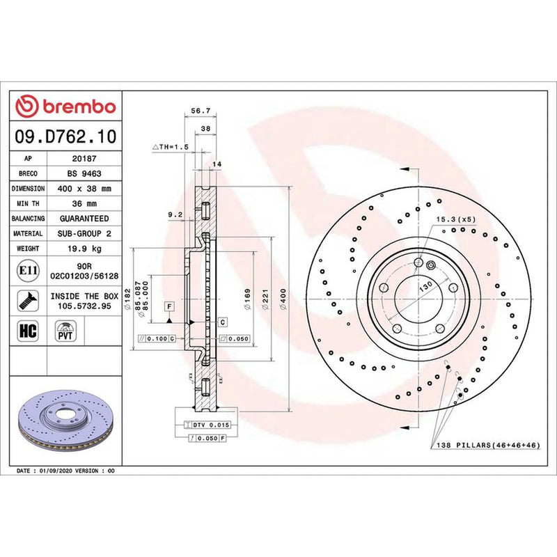 Brembo 2 x / Front Brake Discs 09.D762.10