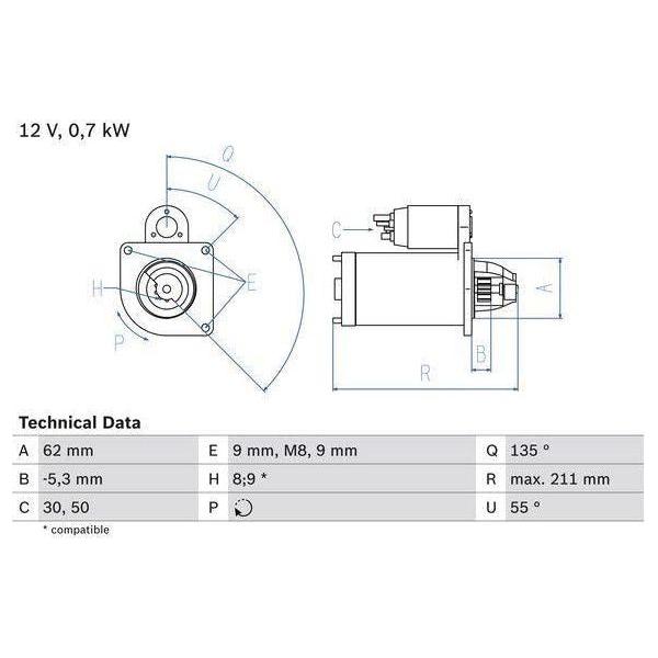 Bosch Reman Starter Motor 1793 0986017930 Bosch  - Town Parts