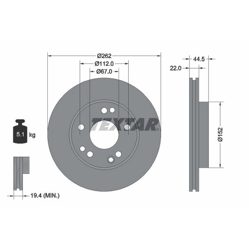 Textar 2 x Internally Vented Front Brake Discs 92038600