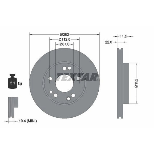 Textar 2 x Internally Vented Front Brake Discs 92038600