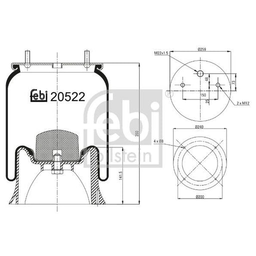 Febi Air Suspension Bellow 240mm 20522