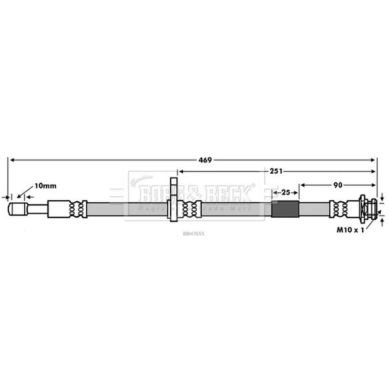 Borg & Beck Brake Hydraulic Hose Line Front Right BBH7655