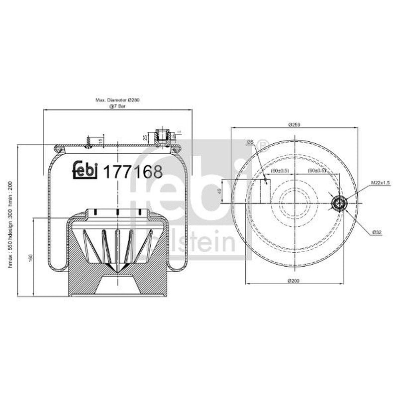 Febi Air Suspension Bellow 200mm Rear Left 177168