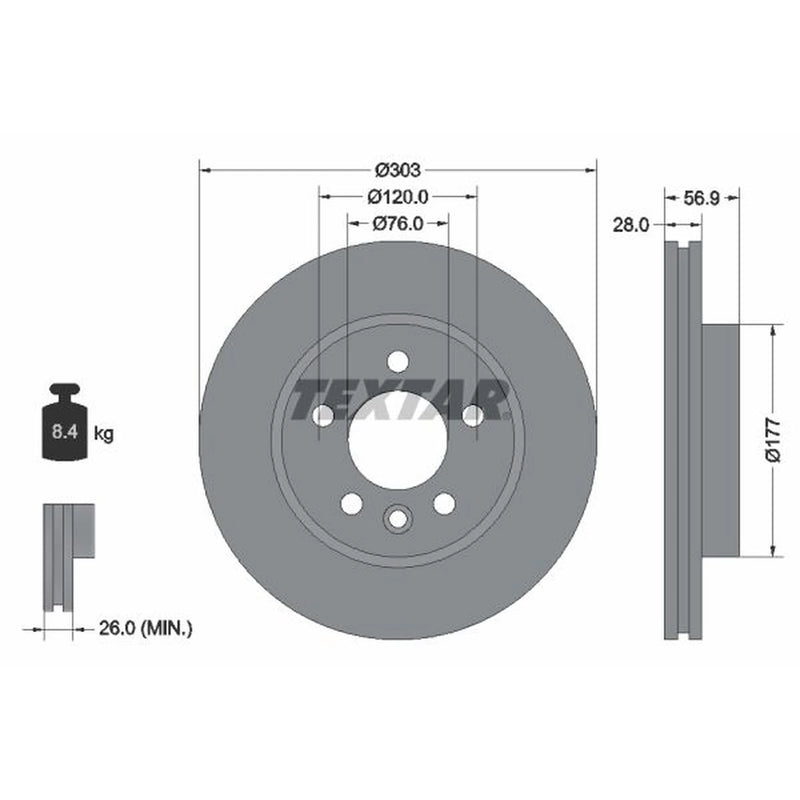 Textar 2 x Internally Vented Brake Discs 92228903