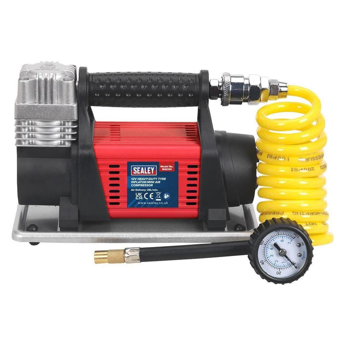Sealey Tyre Inflator/Mini Air Compressor 12V Heavy-Duty MAC04 Sealey  - Town Parts