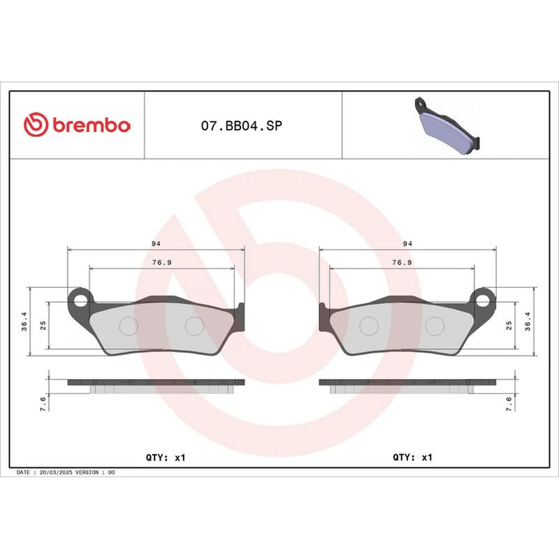 Brembo 2 x Rear Brake Pad Set 07BB04SP