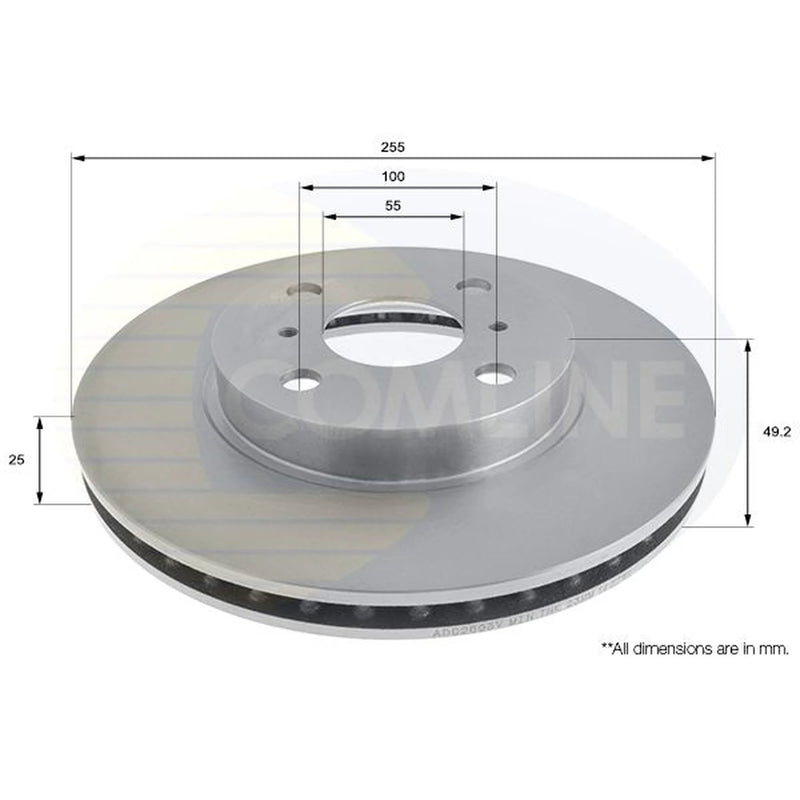 Comline 2 x Internally Vented Front Brake Discs ADC2503V