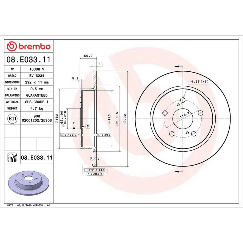 Brembo 2 x Solid Rear Brake Discs 08.E033.11