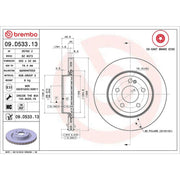 Brembo 2 x Steel Rear Brake Disc Hub Brake Discs 09.D533.13