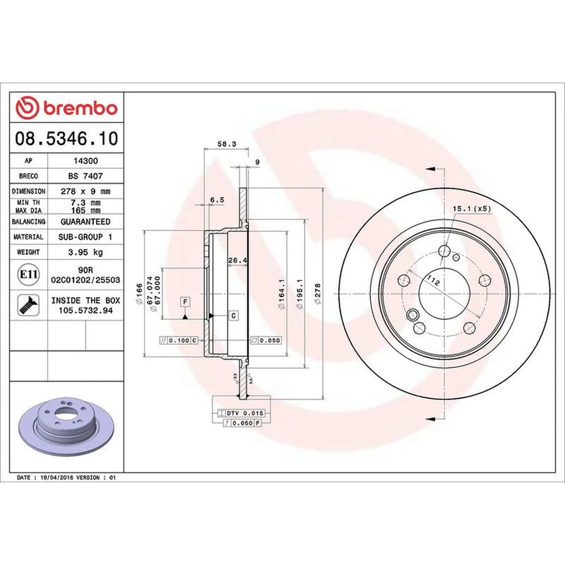Brembo 2 x Solid Rear Brake Discs 08.5346.10