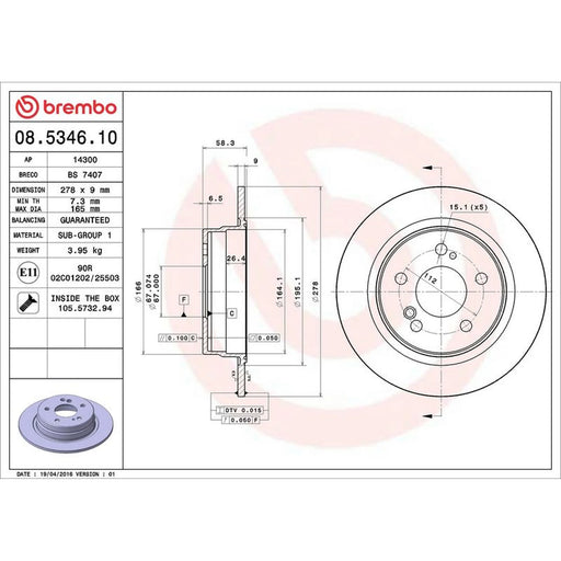 Brembo 2 x Solid Rear Brake Discs 08.5346.10