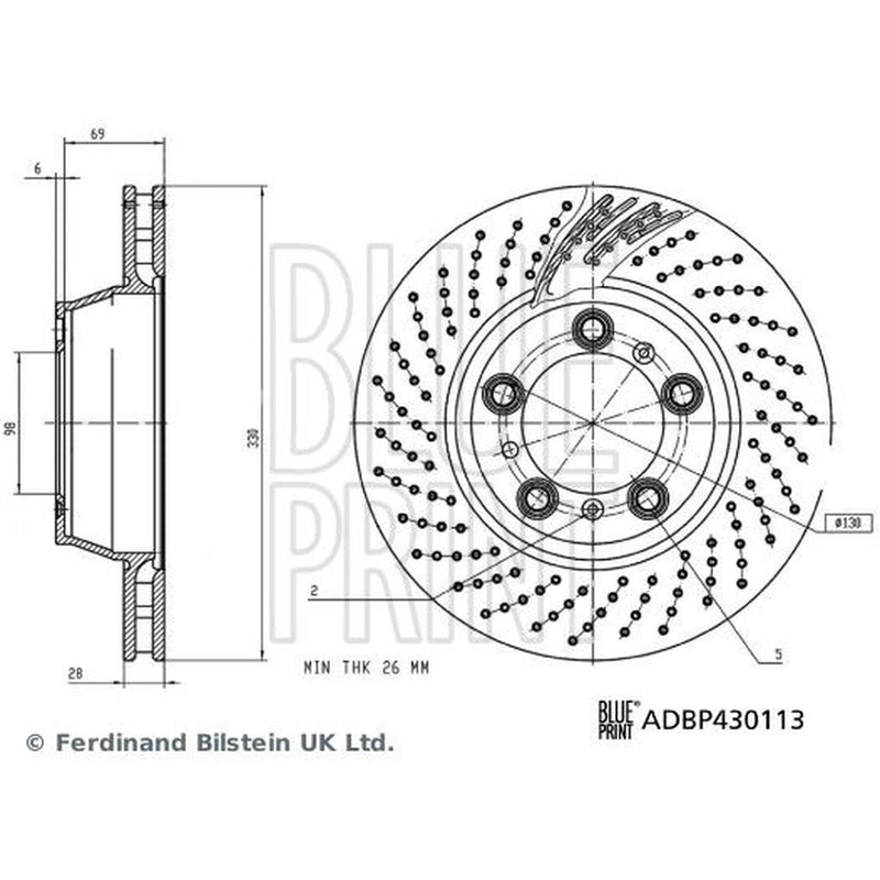 Blue Print 2 x Perforated/Vented Rear Brake Discs ADBP430114