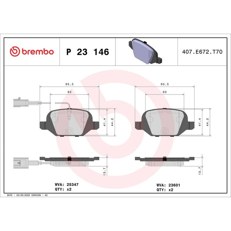 Brembo 4 x Rear Brake Pad Set P23146