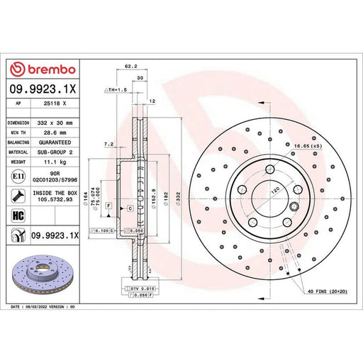 Brembo Xtra 2 x Perforated/Vented Front Brake Discs 09.9923.1X
