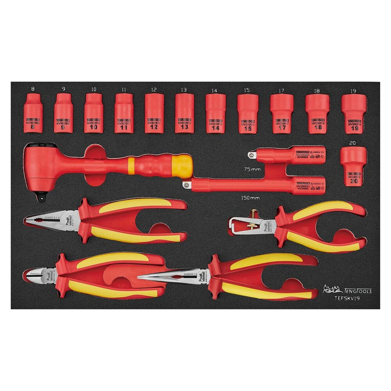 Teng Tools Insulated Socket & Pliers Set FOAM3 19 Pieces
