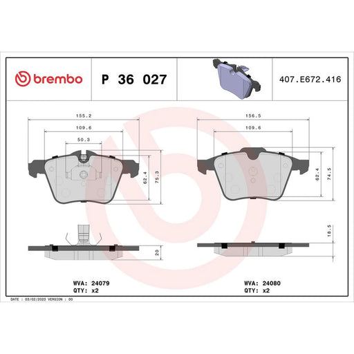 Brembo 4 x Front Brake Pad Set P36027