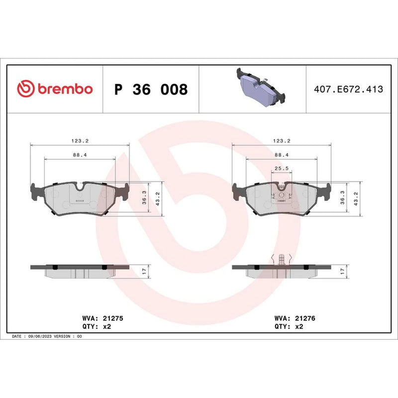 Brembo 4 x Rear Brake Pad Set P36008