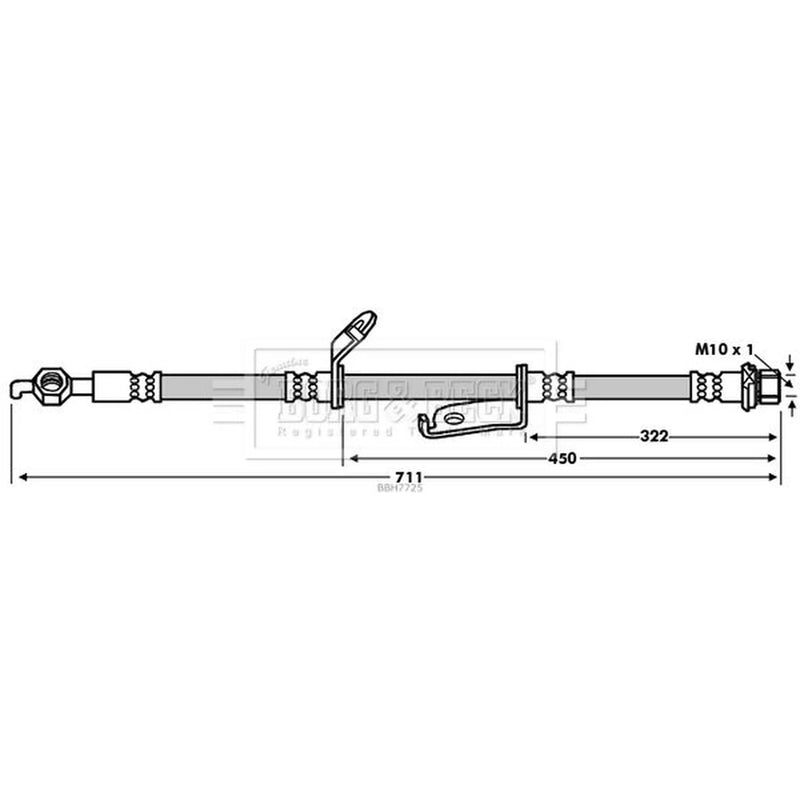 Borg & Beck Brake Hydraulic Hose Line Front Left BBH7725