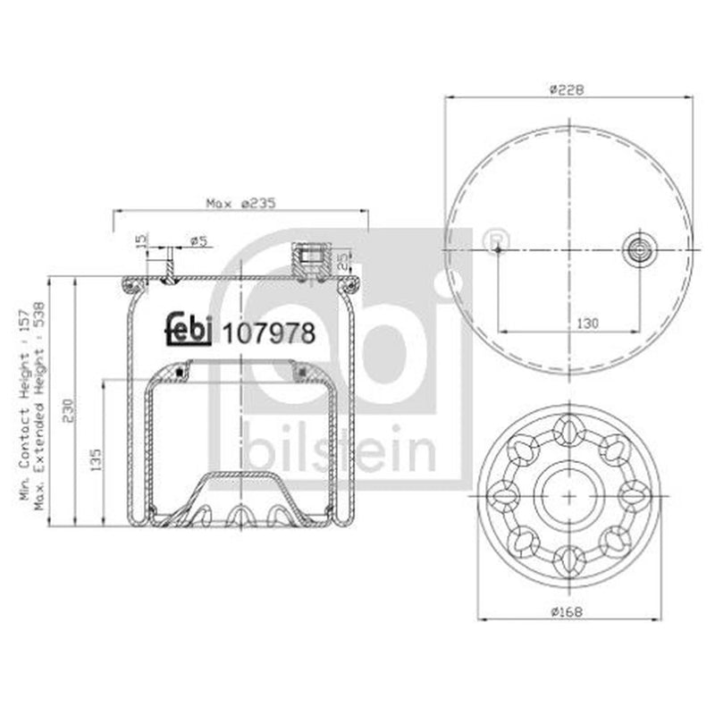 Febi Air Suspension Bellow 168mm Rear 107978