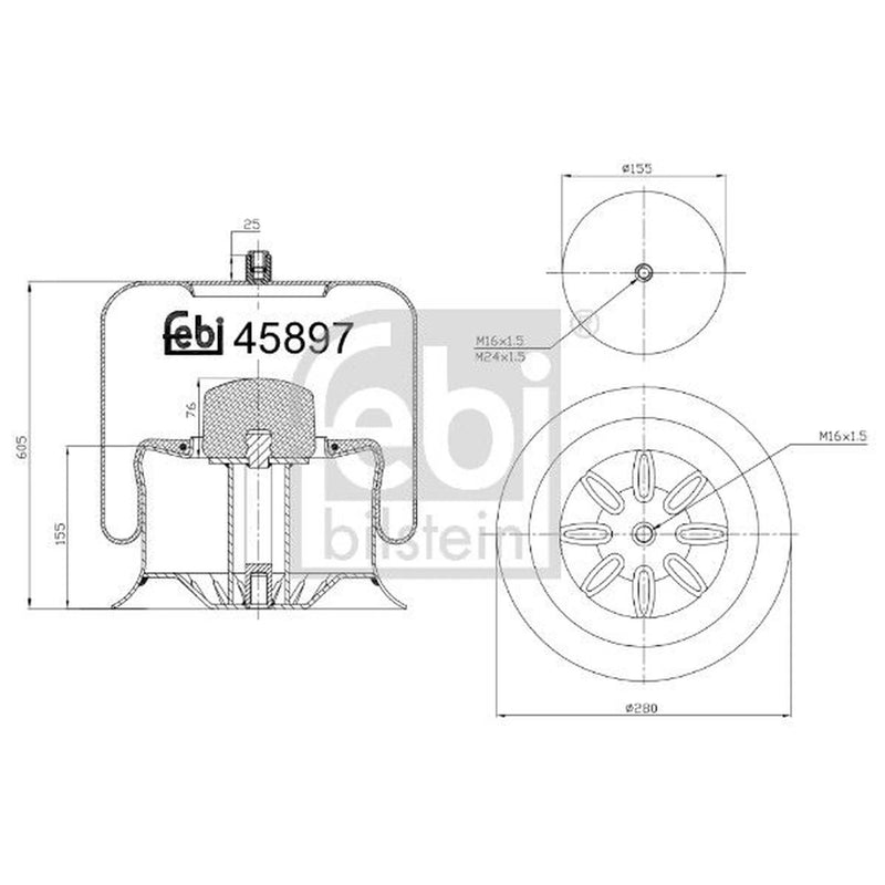 Febi Air Suspension Bellow 280mm Rear 45897