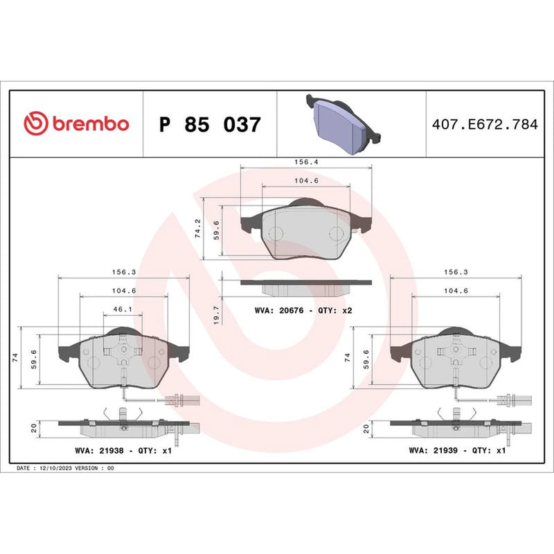 Brembo 4 x Front Brake Pad Set P85037
