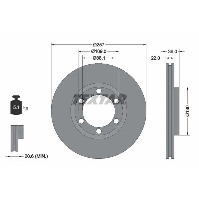 Textar 2 x Vented Front Brake Discs 92075800