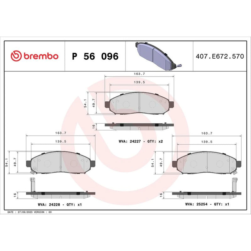 Brembo 4 x Front Brake Pad Set P56096
