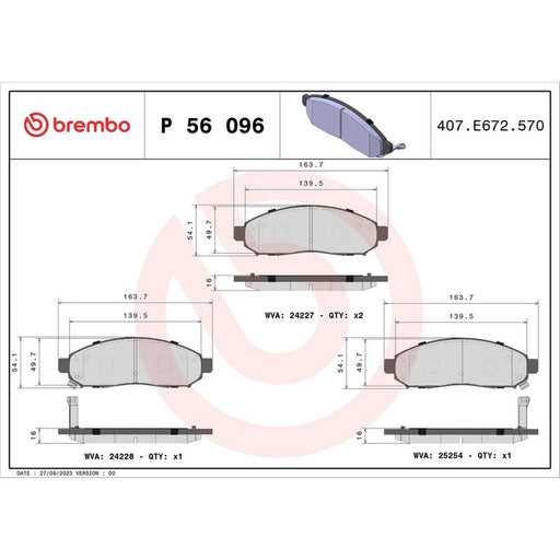 Brembo 4 x Front Brake Pad Set P56096